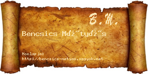 Bencsics Mátyás névjegykártya